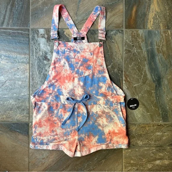 Jolie & Joy Tie Dye Shortalls NWT Women's Size XL Blue Pink - Picture 1 of 8
